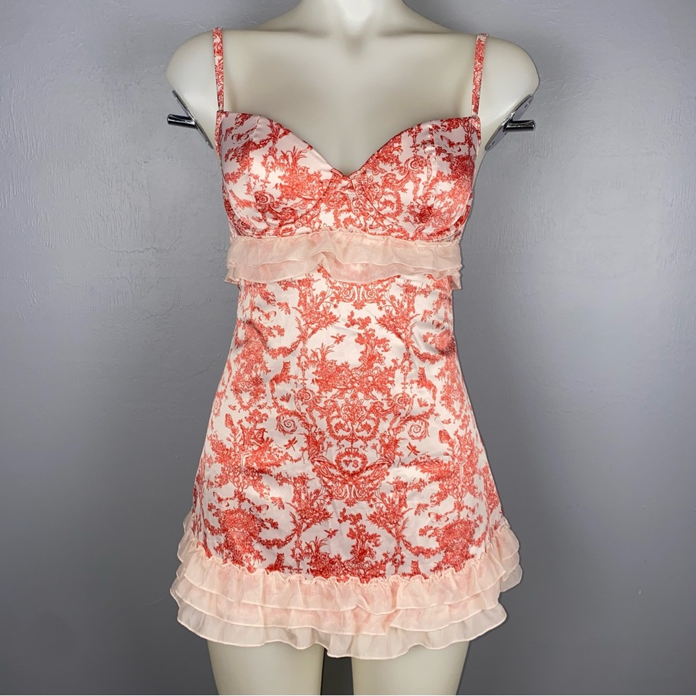 Victoria's Secret Women's 36B Rare Pink and Red Ruffle Bustier Slip Night *READ